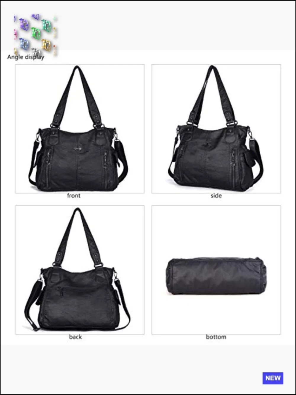 Washed Vegan Leather Hobo Bag Zip Closure Crossbody Shoulder Tote Satchel